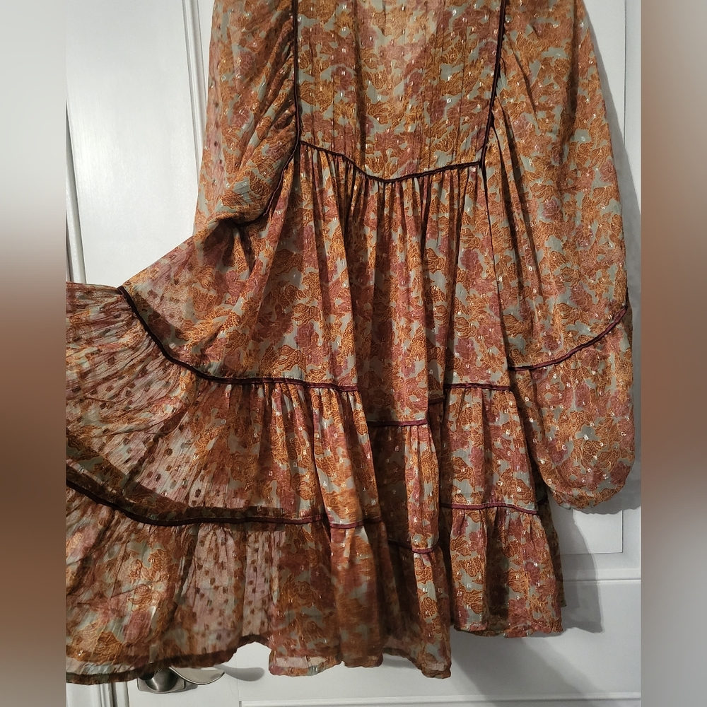 Free people Tiered Babydool Ballon Puff Orange Sheer Mini Dress Size - Picture 6 of 15